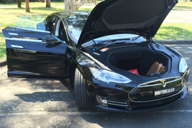 Silver Tesla Model S front boot